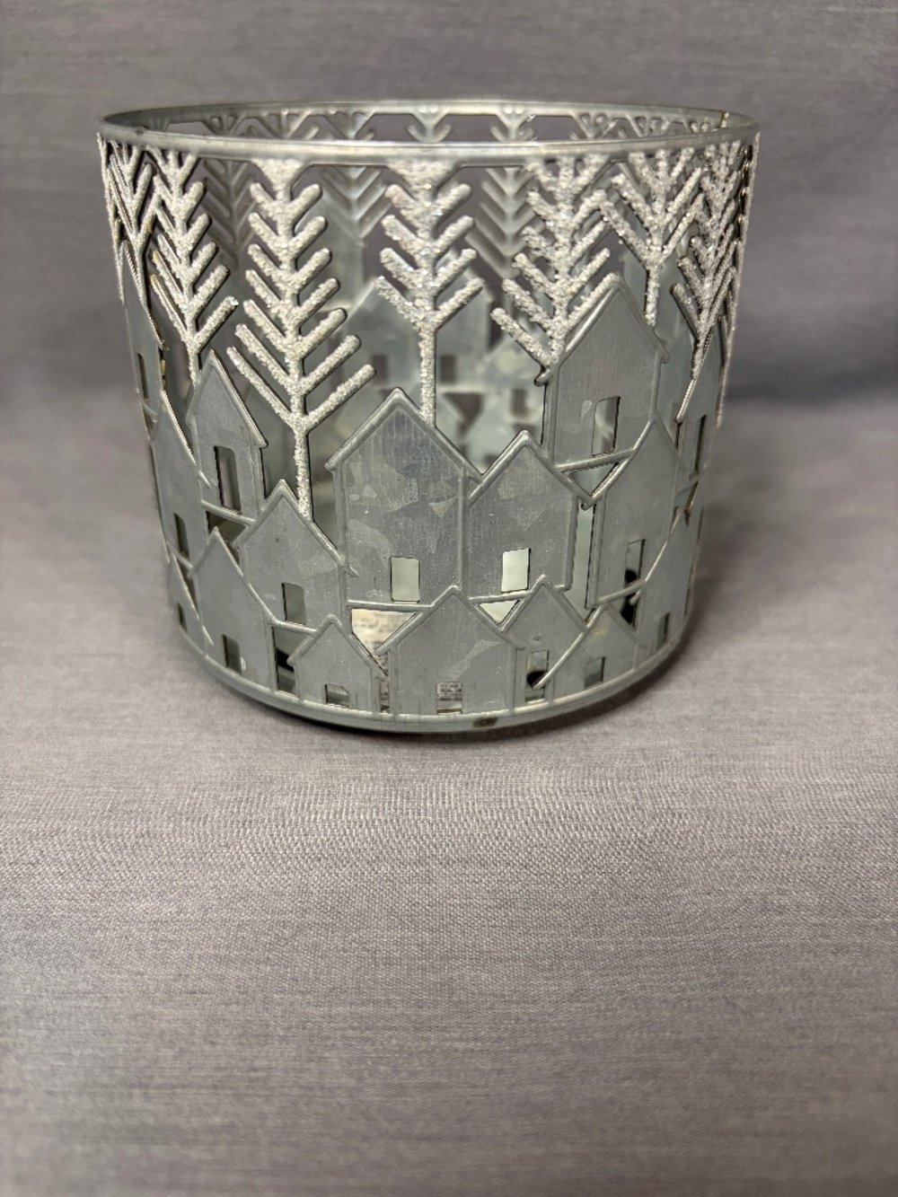 Bath & Body Works Galvanized Candle Holder Sleeve Silver Glitter Trees Winter